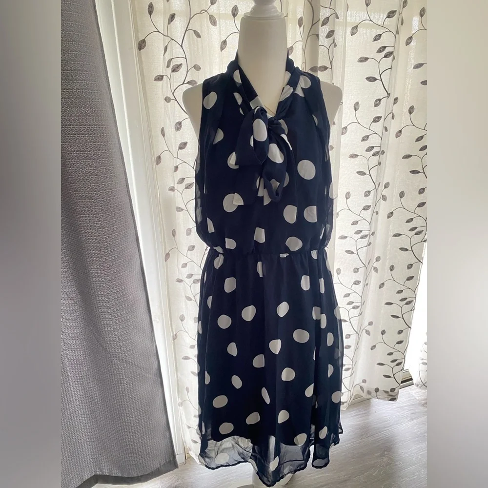 Blue with White Polka Dot Sleeveless Midi Women’s Dress Size 10 - Picture 6 of 7
